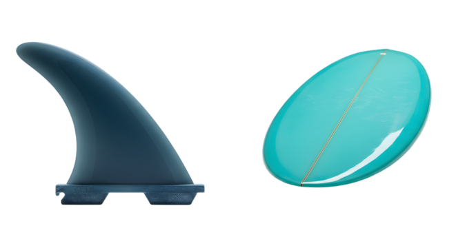 SPORT - Blue surfboard fin and turquoise surfboard wax isolated on white background, perfect for surfing equipment and water sports enthusiasts