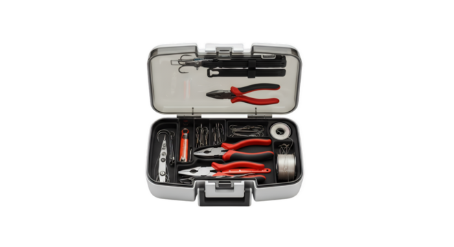 Complete Toolkit: A comprehensive, fully equipped toolkit with essential tools neatly organized and ready for any task, with a strong emphasis on the tools inside