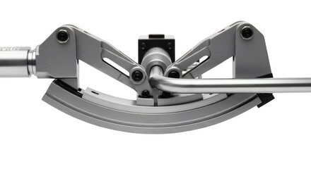 Obraz premium Precision Bending: A close-up shot captures the intricate detail of a metal pipe being precisely bent by a specialized tool, highlighting the accuracy and industrial skill involved.