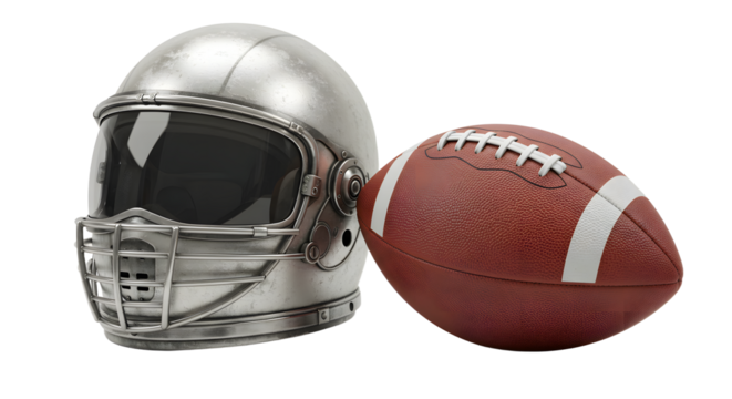 SPORT - Classic American football helmet and ball isolated on white background, perfect for sports themes and football-related content