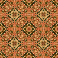 Ornate repeating pattern with a vintage aesthetic featuring floral elements, seamless pattern, Stock royalty.