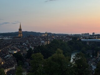 Sunset View Over Bern, Switzerland | Historic Old Town, Aare River, and Scenic Cityscape Photography