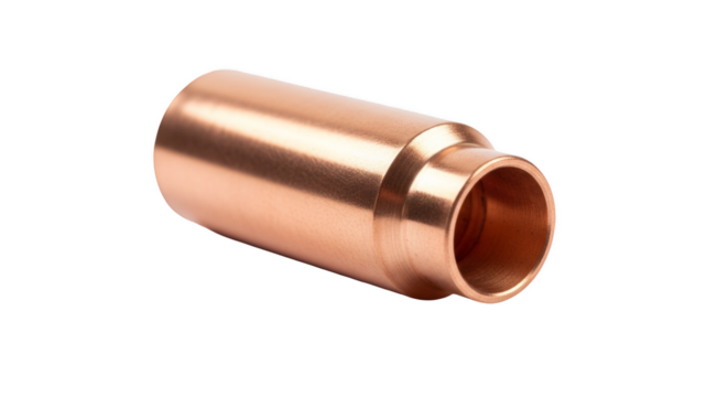Copper Pipe Joint: This image presents a detailed view of a copper pipe joint, a crucial component in plumbing and construction, showcasing its smooth, metallic surface.
