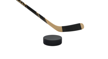 SPORT - Ice hockey stick and puck isolated on white background, close-up sports equipment, perfect for sports articles and hockey promotions