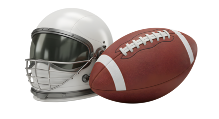 SPORT - American football helmet and ball isolated on white background, perfect for sports, training, and game day visuals