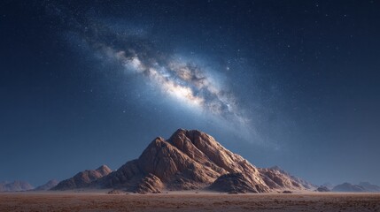 Obraz premium Stunning Night Sky Over Majestic Mountain Range with Milky Way and Stars Illuminating the Desert Landscape in a Captivating Cosmic Display