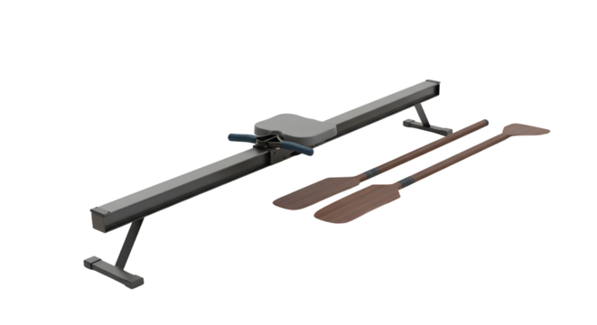 SPORT - Indoor rowing machine with wooden oars on white background isolated, fitness equipment for home workouts and exercise training