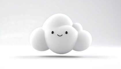 Smiling Cloud Character Floating in Minimalist White Space