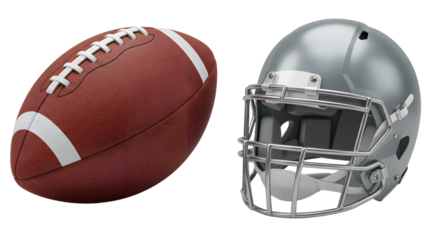 SPORT - American football with silver helmet isolated on white background, perfect for sports promotions and athletic events