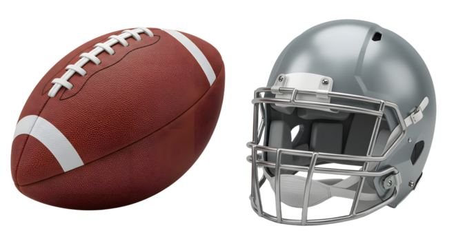 SPORT - American football with silver helmet isolated on white background, perfect for sports promotions and athletic events