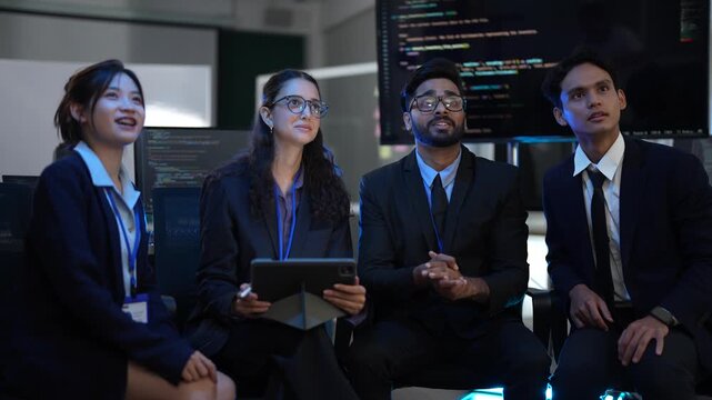 An AI research team reviews the architecture of a new neural network. They analyze the model's training results and plan the MLOps deployment strategy for their deep learning project.