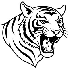 Roaring Tiger Line Art Vector Bold Wild Animal Silhouette Drawing
