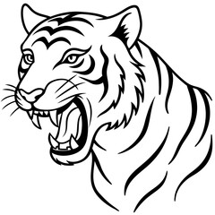 Roaring Tiger Line Art Vector Bold Wild Animal Silhouette Drawing