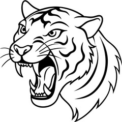 Roaring Tiger Line Art Vector Bold Wild Animal Silhouette Drawing