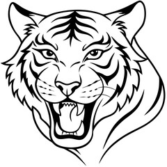 Roaring Tiger Line Art Vector Bold Wild Animal Silhouette Drawing