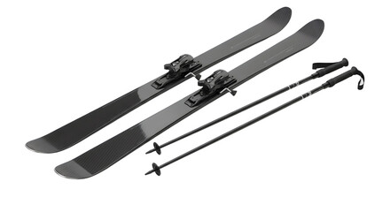 SPORT - Black modern skis with ski poles isolated on white background, perfect for winter sports and mountain adventures