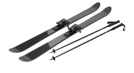 SPORT - Black modern skis with ski poles isolated on white background, perfect for winter sports and mountain adventures