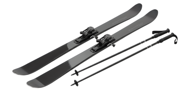 SPORT - Black modern skis with ski poles isolated on white background, perfect for winter sports and mountain adventures