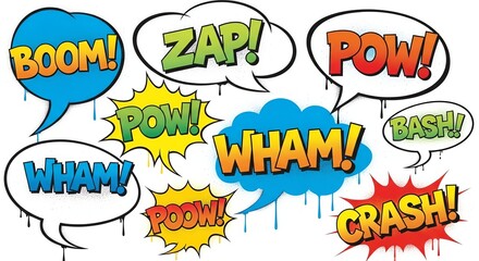 Colorful Comic Book Speech Bubbles and Explosions Collection.