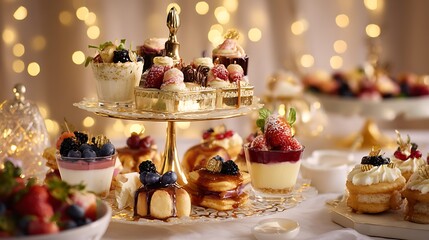 A delightful dessert table with an assortment of pastries and fresh berries