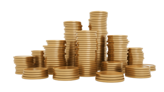 Stacks of gold coins increasing, financial growth and investment concept