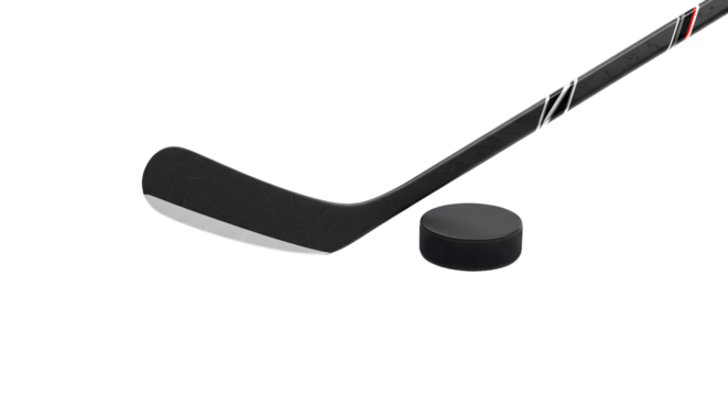 SPORT - Black ice hockey stick and puck isolated on white background, perfect for sports and game design projects