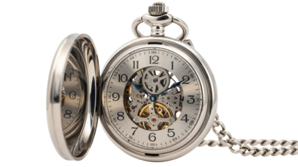 Elegant vintage pocket watch showcasing intricate internal mechanisms