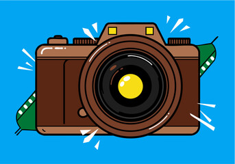 Obraz premium Retro Camera with Film Strip Photography Illustration
