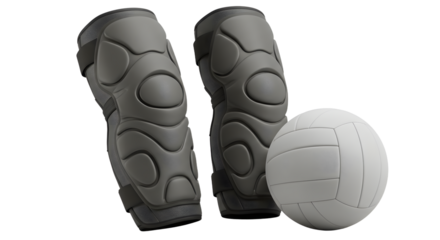 SPORT - Black volleyball knee pads with white volleyball isolated on white background, perfect for sports and athletic training