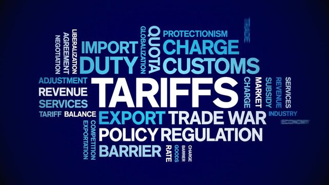 Tariffs animated word cloud-text design animation tag kinetic typography seamless loop.