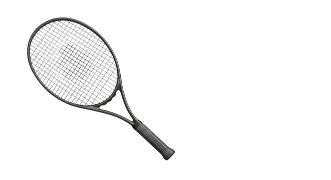 SPORT - Black tennis racket isolated on white background, tennis equipment for sport and fitness
