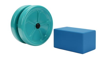 SPORT - Blue ab wheel and exercise block fitness equipment for core strength training and home workout routines