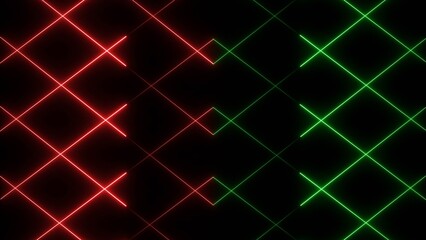 Glowing neon light animation on black screen. Abstract glowing neon lights blinking lines illustration.