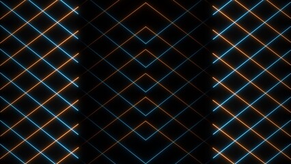 Glowing neon light animation on black screen. Abstract glowing neon lights blinking lines illustration.