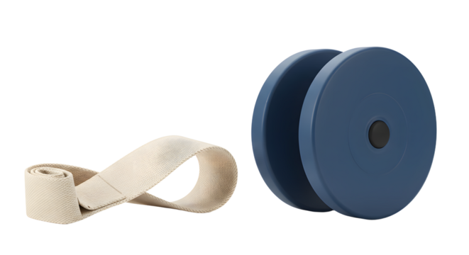 SPORT - Blue yo-yo and beige yo-yo string on white background, isolated toy for children and skill development, perfect for playtime and fun