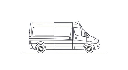 Detailed Line Art Illustration of a Modern Delivery Van. © ahmad