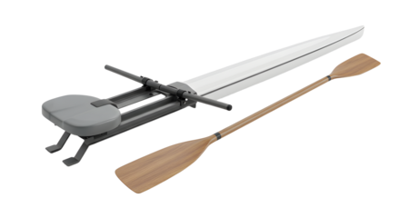 SPORT - Modern rowboat oarlock and wooden paddle isolated on white background, perfect for water sports and boating enthusiasts