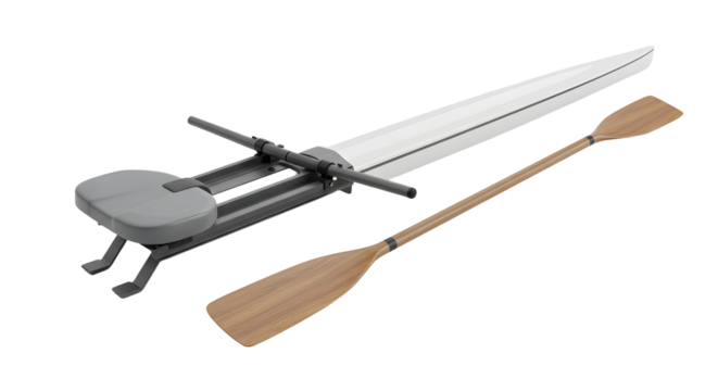 SPORT - Modern rowboat oarlock and wooden paddle isolated on white background, perfect for water sports and boating enthusiasts