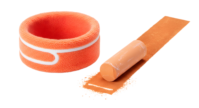 SPORT - Orange sporty wristband and matching stick of face paint makeup, perfect for sports events and team spirit - Powered by Adobe