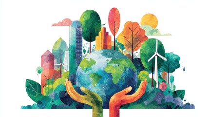 Corporate social responsibility illustration flat design front view sustainability theme water color vivid.