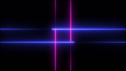 Glowing neon light animation on black screen. Abstract glowing neon lights blinking lines illustration.