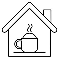 Tea Time Home Icon Minimalist Line Art Vector for Cozy Lifestyle Designs