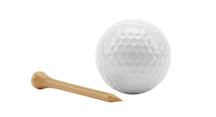 SPORT - Close-up of a white golf ball and wooden tee on white background, perfect for sports or golf-related content