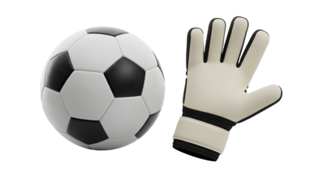 SPORT - Soccer ball and goalkeeper glove on white background, soccer equipment perfect for training and matches