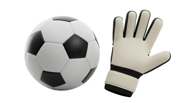 SPORT - Soccer ball and goalkeeper glove on white background, soccer equipment perfect for training and matches