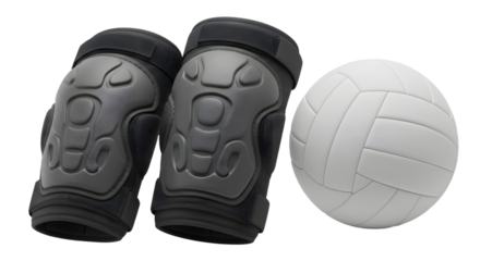 SPORT - Volleyball knee pads with white volleyball ball isolated on white background, protective sports gear perfect for volleyball games and training