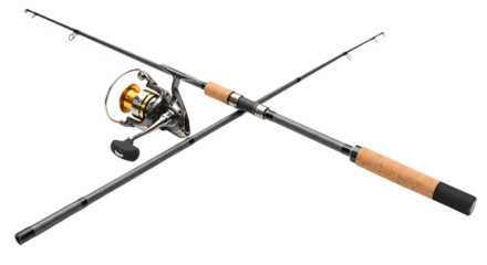 SPORT - Fishing rod with reel isolated on white background, perfect for outdoor and fishing enthusiasts