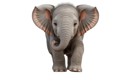 Adorable baby elephant walks forward toward the viewer with curiosity