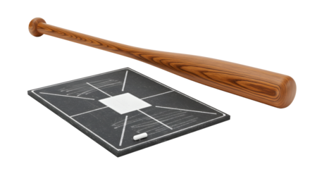 SPORT - Wooden baseball bat and home plate on white background, perfect for sports and baseball themes