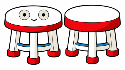 Red white simple and unique cartoon style modern empty comfortable stools for baby isolated on white background vector illustration.